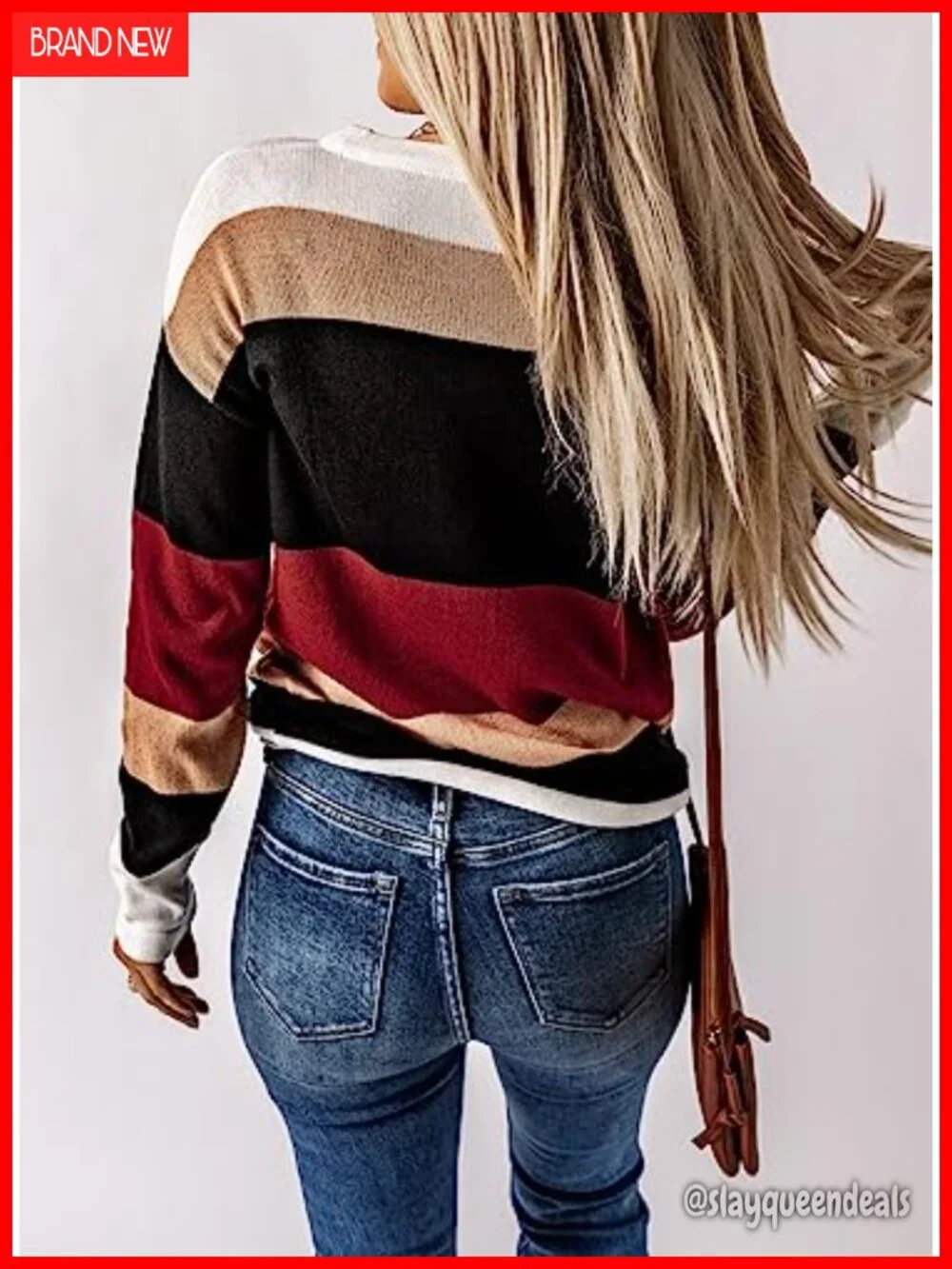 Striped Color Block Drawstring Hem Lightweight Pullover Sweater